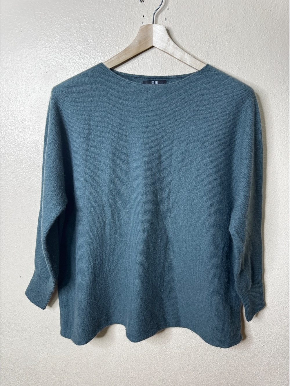 Uniqlo Sweater Womens Large Teal Wool Blend Boat Neck Relaxed Fit Minimalist